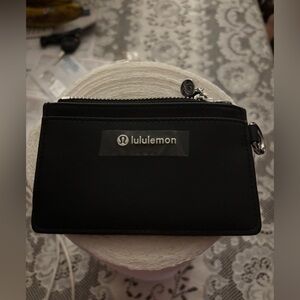 Lululemon Black Leather Alternative Card Case in black with silver hardware